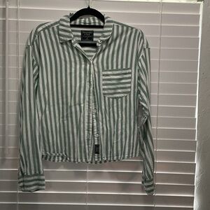 Abercrombie & Fitch Mint Green and White Striped Button-Front Shirt